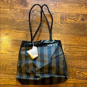 Striped Black and Brown Tote Bag